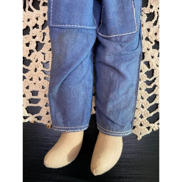 VINTAGE CLOTH DOLL - Celluloid Painted Face - 1950s - Red Hair - Green Eyes - Picture 5 of 8